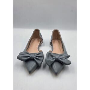 Women’s Gray Bow Pointed Toe Flats Size 7.5-8 Slip On Dress Ballet Shoes Casual